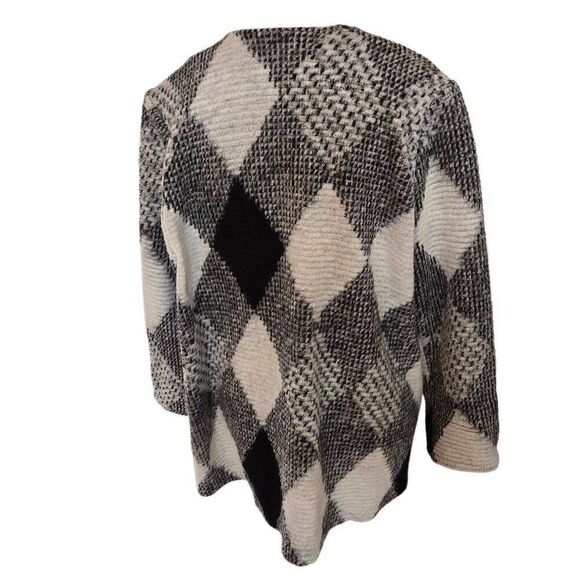 Aris A Womens Diamond Button Front Wool Blend Cardigan Jacket Black White XL - Picture 3 of 12